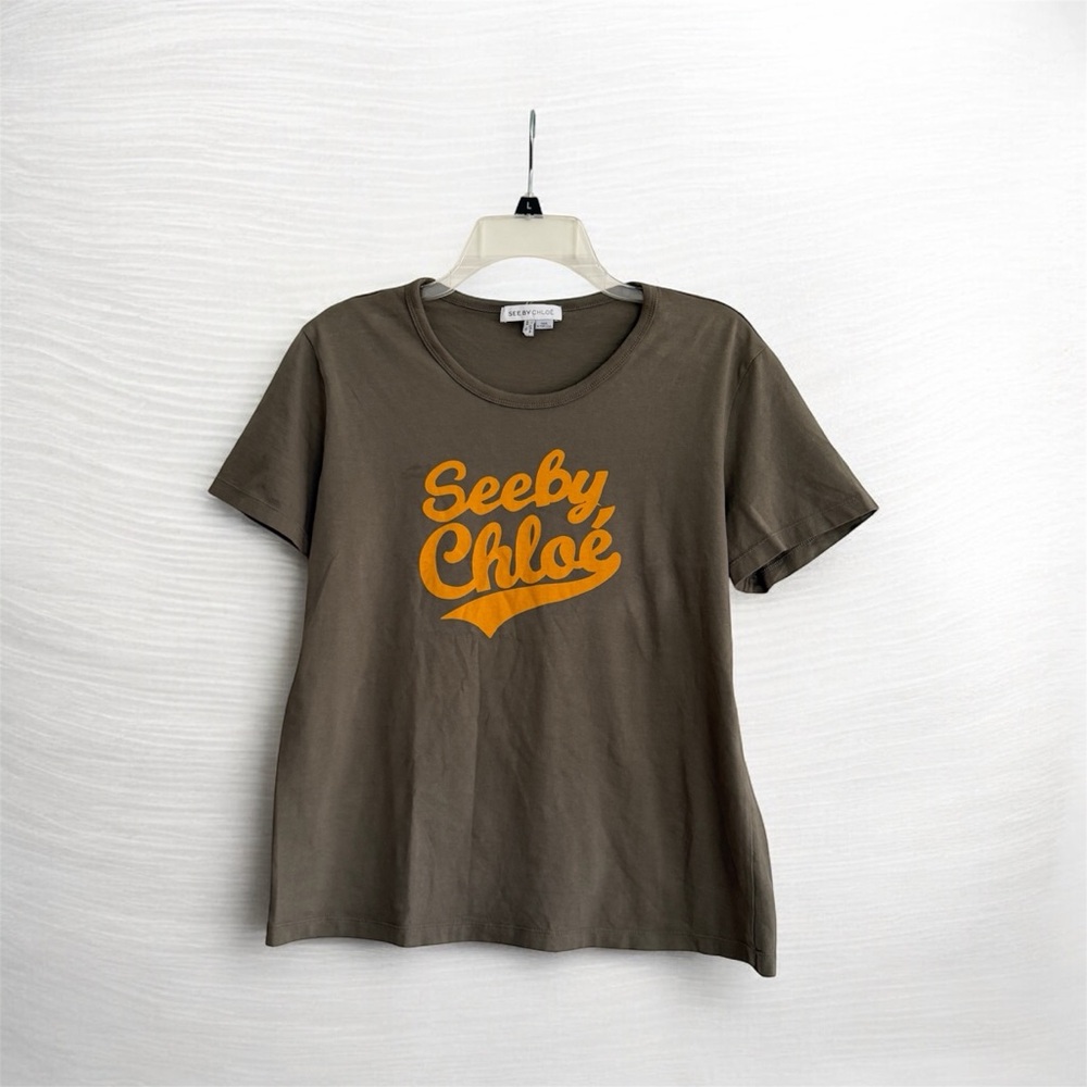 See By Chloe Army Green t-shirt Top Size Large